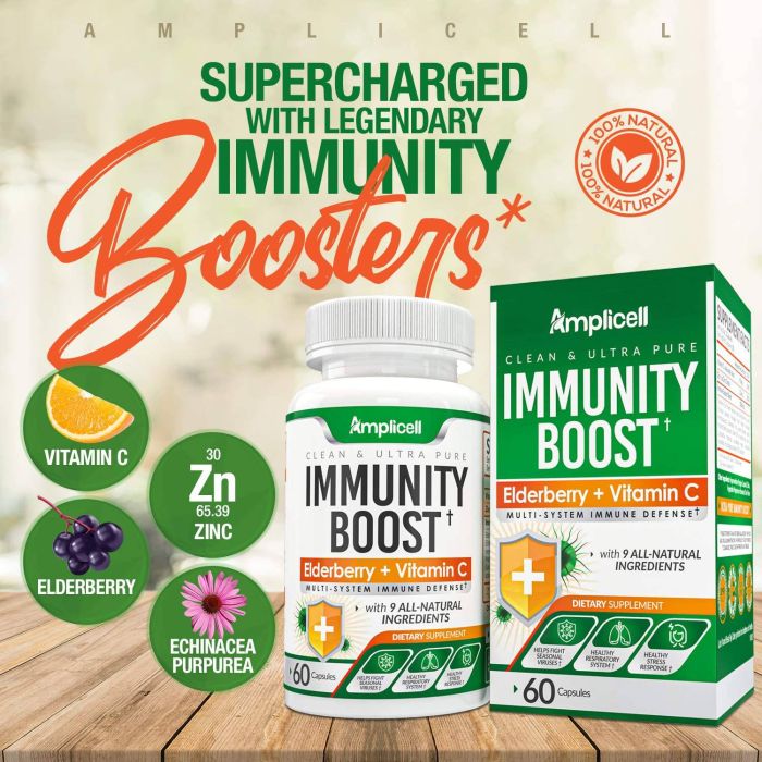 Amplicell Immunity Boost Elderberry Vitamin C 60 Caps Immune Defense