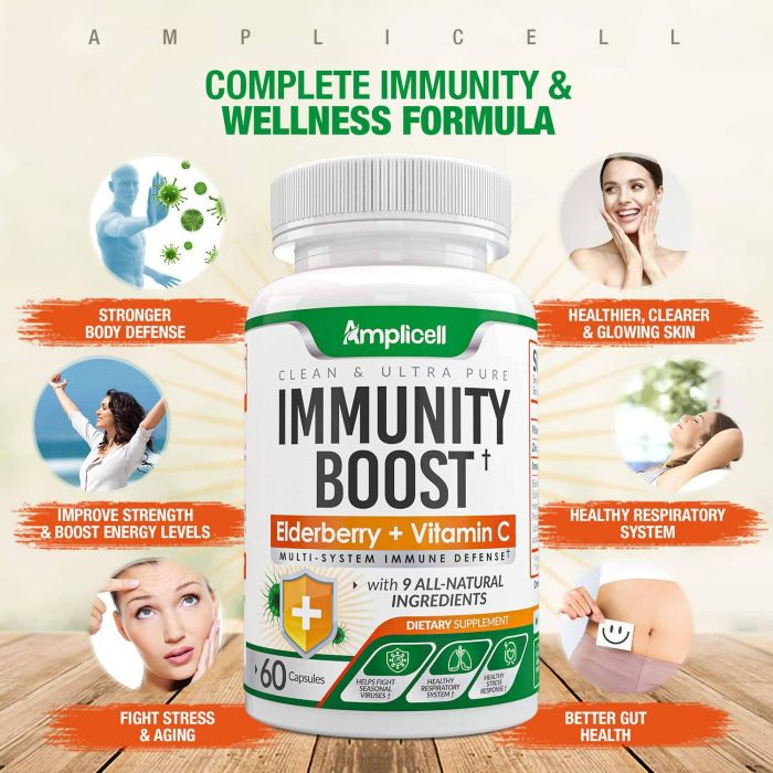 Amplicell Immunity Boost Elderberry Vitamin C 60 Caps Immune Defense