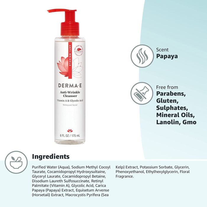Derma E Vegan Anti Wrinkle Cleanser 6 Oz Glycolic Acid Vitamin A
