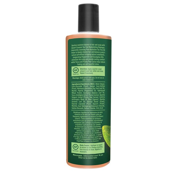 "Tea tree and peppermint oil-infused shampoo for clean, refreshed scalp"