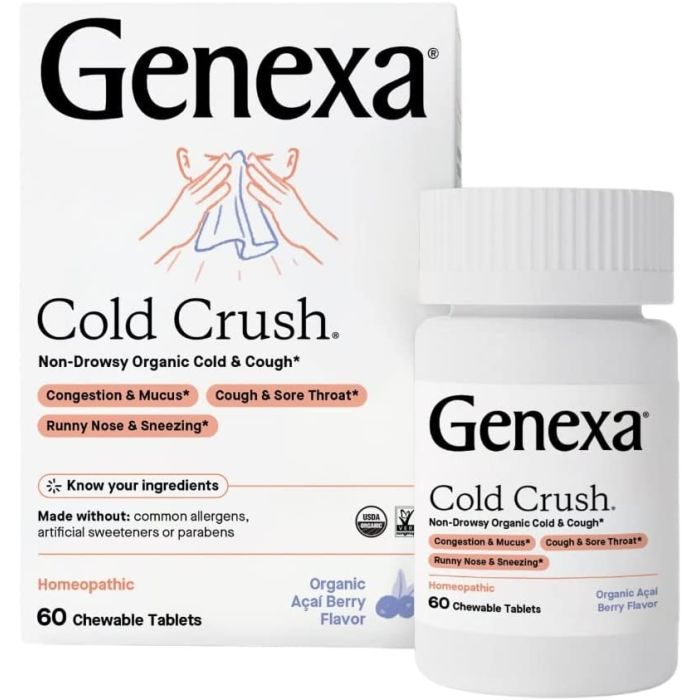 Genexa Cold Crush Homeopathic 60 Chewable Tablets Acai Berry Flavor