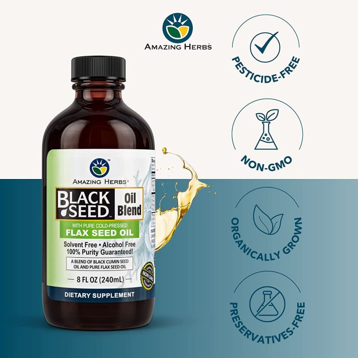"Amazing Herbs Black Seed and Flax Oil – 8 oz bottle for immune and heart support herbal"
