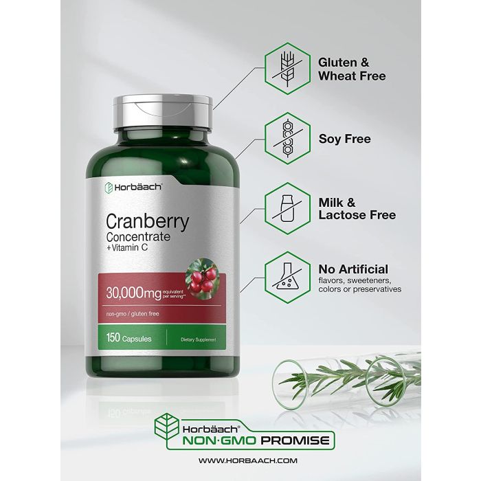 Horbaach Cranberry Concentrate 30000mg Vitamin C 150 Caps Gluten Free