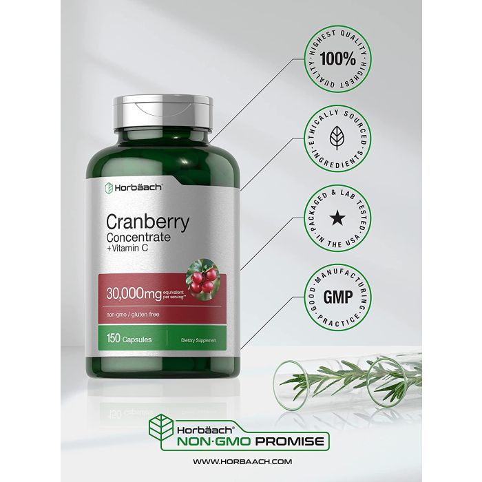 Horbaach Cranberry Concentrate 30000mg Vitamin C 150 Caps Gluten Free