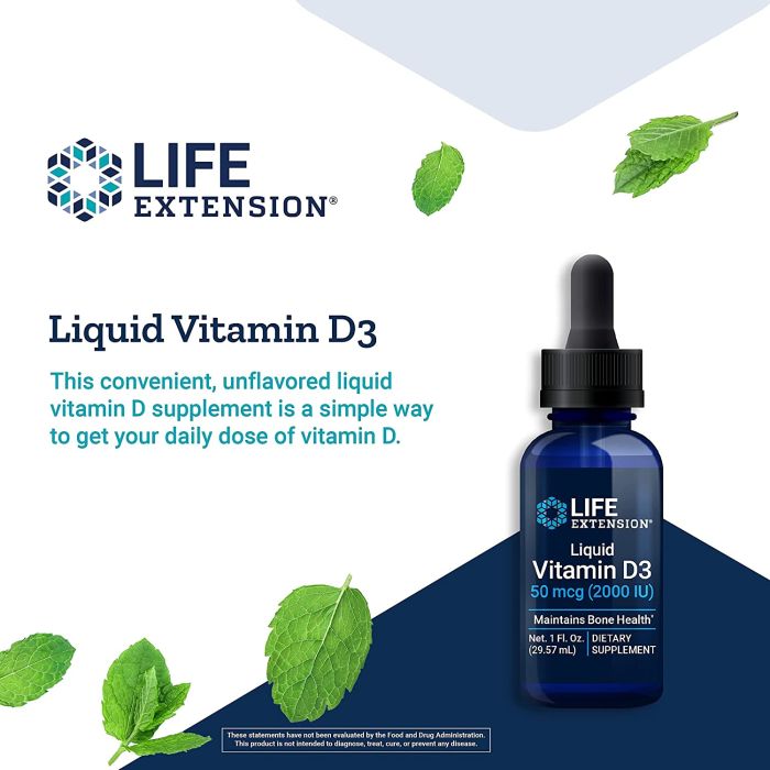 Life Extension Liquid Vitamin D3 50mcg 2000 IU 29.57ml Gluten Free