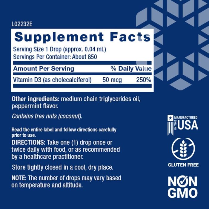 Life Extension Liquid Vitamin D3 50mcg 2000 IU 29.57ml Gluten Free