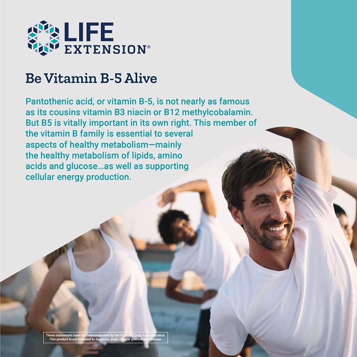 Life Extension Pantothenic Acid Vitamin B5 500mg 100 Vegetarian Caps