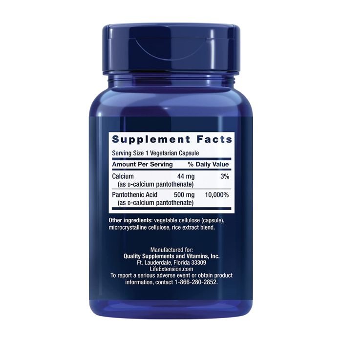 Life Extension Pantothenic Acid Vitamin B5 500mg 100 Vegetarian Caps
