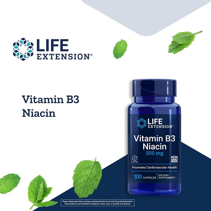 Life Extension Vitamin B3 Niacin 500mg 100 Caps Gluten Free Non GMO