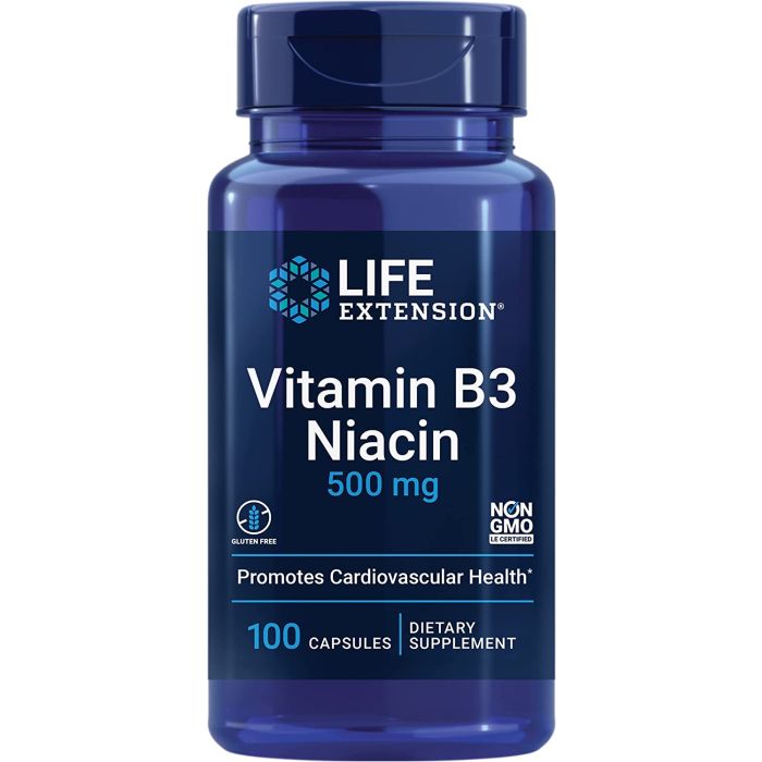 Life Extension Vitamin B3 Niacin 500mg 100 Caps Gluten Free Non GMO
