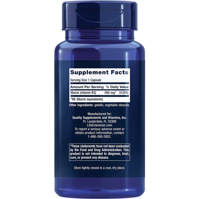 Life Extension Vitamin B3 Niacin 500mg 100 Caps Gluten Free Non GMO