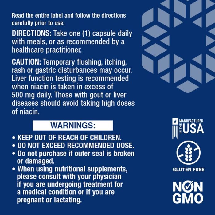 Life Extension Vitamin B3 Niacin 500mg 100 Caps Gluten Free Non GMO