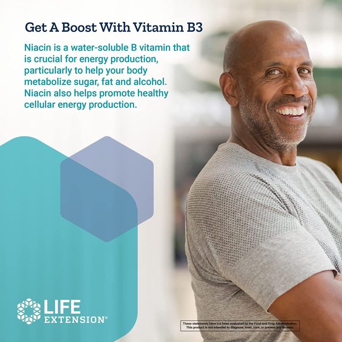 Life Extension Vitamin B3 Niacin 500mg 100 Caps Gluten Free Non GMO