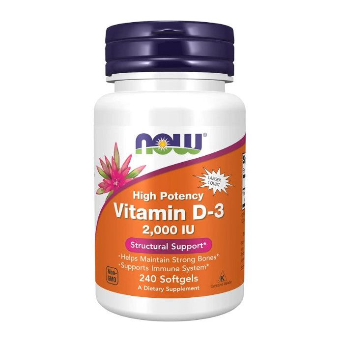NOW High Potency Vitamin D3 2000IU Structural Support 240 Softgels