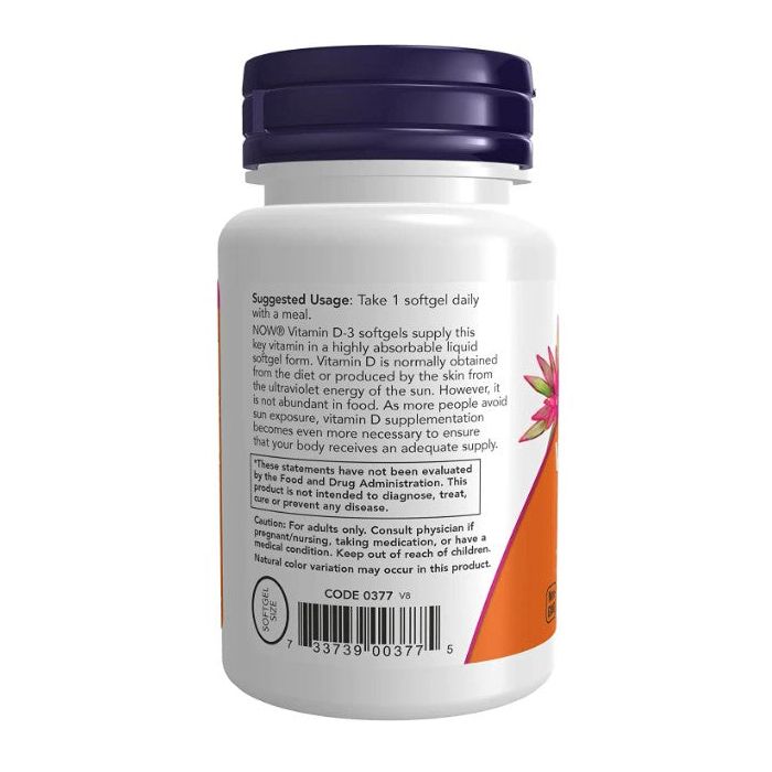 NOW High Potency Vitamin D3 2000IU Structural Support 240 Softgels