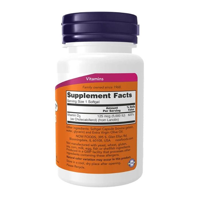 NOW High Potency Vitamin D3 5000IU Structural Support 240 Softgels