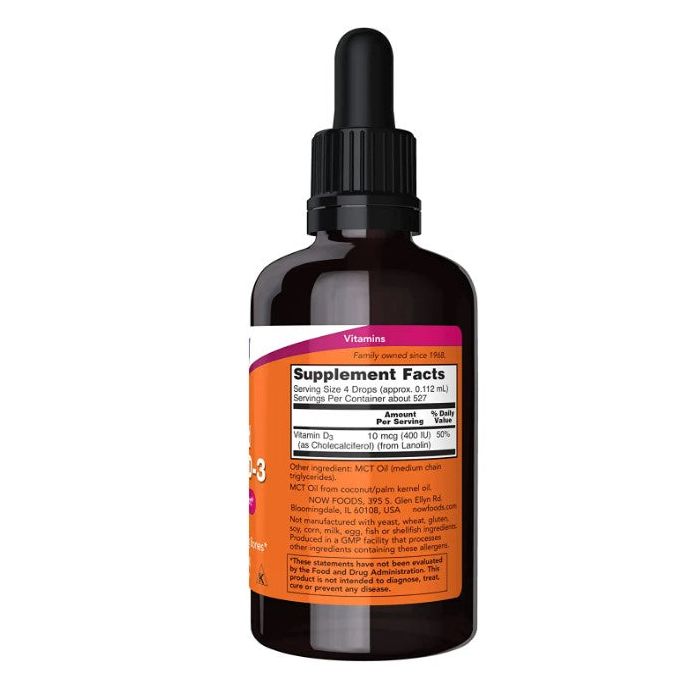 NOW Liquid Vitamin D3 2Oz Structural Support Supplement