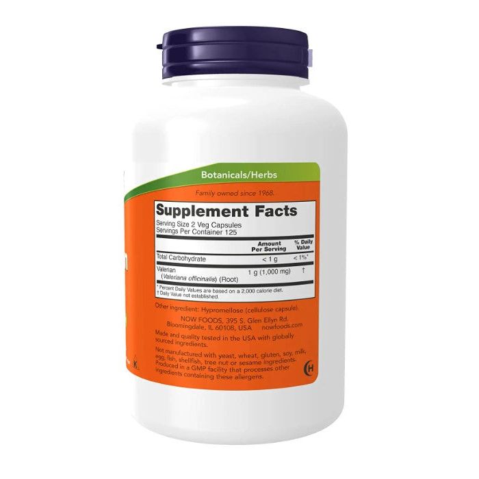 "NOW Valerian Root – premium 500mg dosage for deep, restful sleep without morning grogginess, 250 vegan capsules."