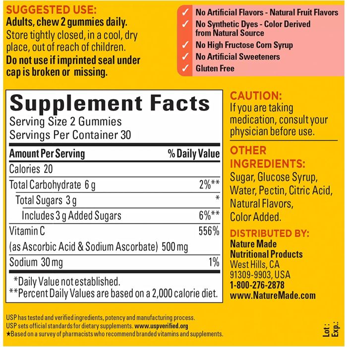 Nature Made Vitamin C Extra Strength 500mg 60 Gummies