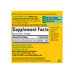 Nature Made Vitamin D3 2000 IU 50 Mcg 90 Softgels Muscle Immune Health