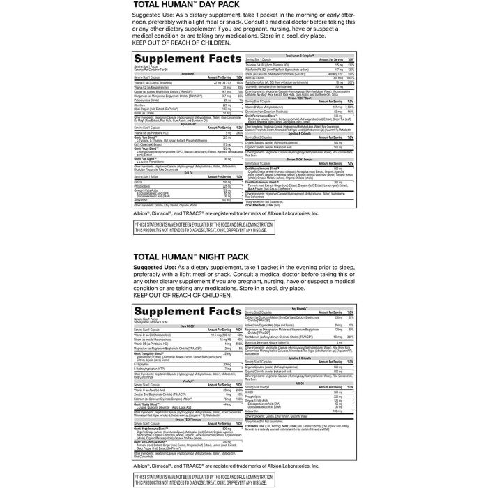 Onnit Total Human Complete Supplement 60 Packs Day And Night Vitamins