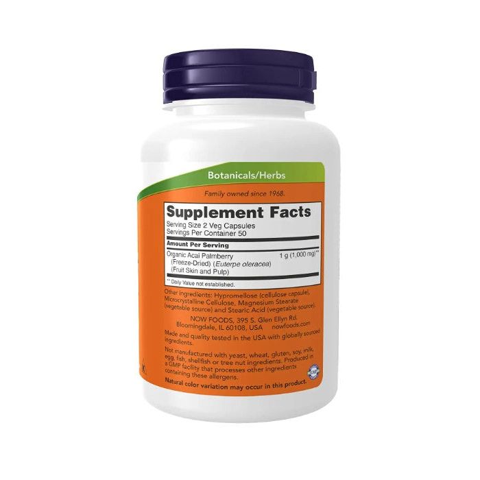 "Organic Açaí 500mg supplement by NOW Foods – USDA Organic, Non-GMO"