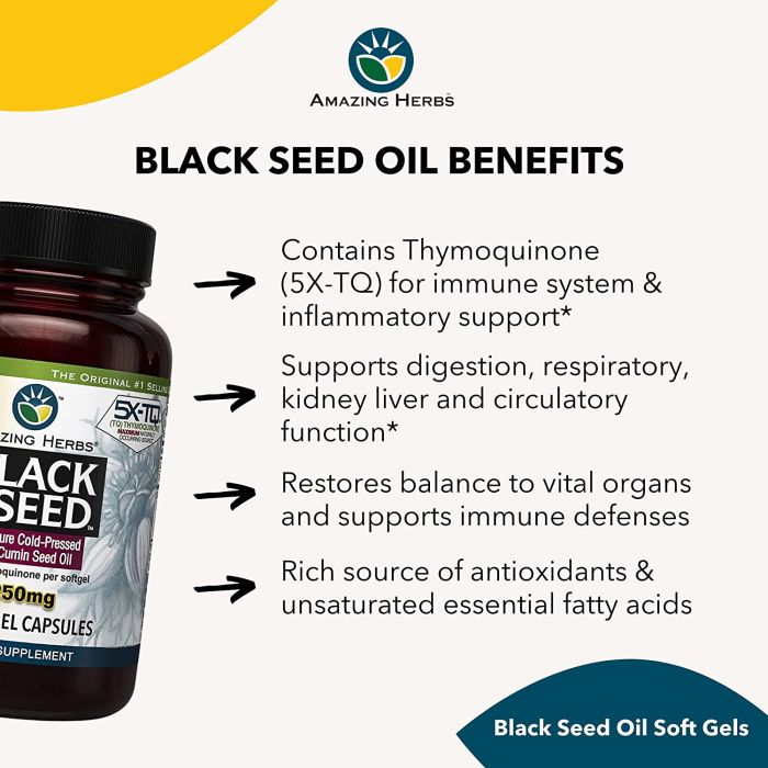 "Pure cold-pressed Nigella Sativa oil 1250mg – non-GMO, gluten-free, and made in USA"