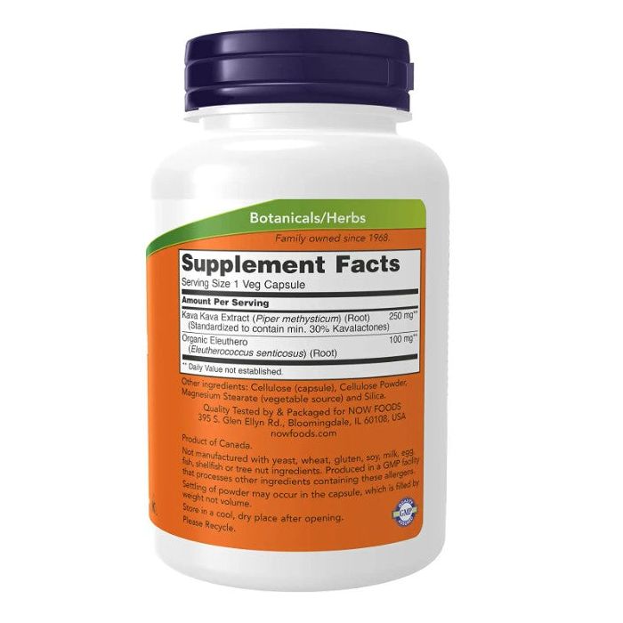 "Supplement facts for NOW Kava Kava – standardized extract plus whole root blend"