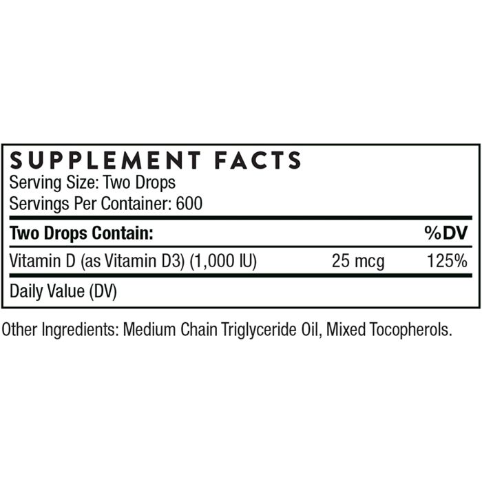 Thorne Vitamin D Liquid Soy Free Immune Support Supplement 1 Fl Oz
