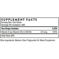 Thorne Vitamin D Liquid Soy Free Immune Support Supplement 1 Fl Oz