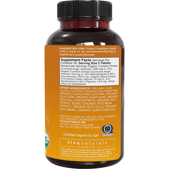 Viva Naturals Organic Turmeric Curcumin 1500mg Heart Health 90 Caps