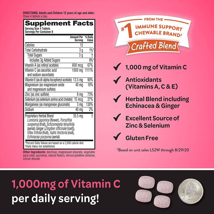 Airborne Vitamin C 1000mg Immune Support Berry 32 Chewable Tablets