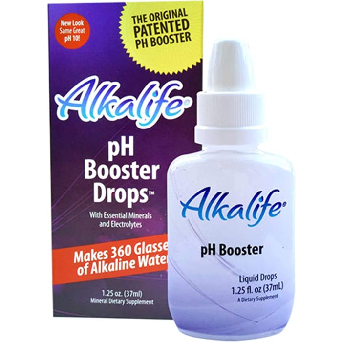 Ingredients list panel of Alkalife pH Booster Drops with minerals and electrolytes
