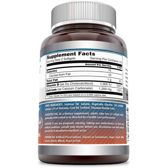 Calcium and Vitamin D3 softgel ingredients list from Amazing Formulas product label