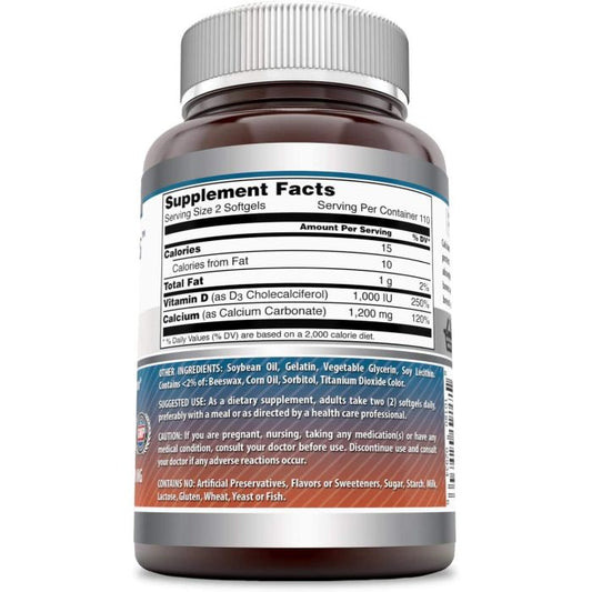 Calcium and Vitamin D3 softgel ingredients list from Amazing Formulas product label