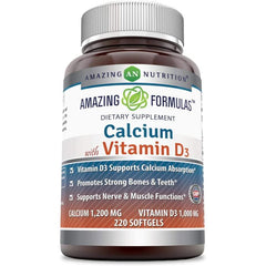 Non-GMO and gluten-free calcium supplement with vitamin D3, 220 count softgels