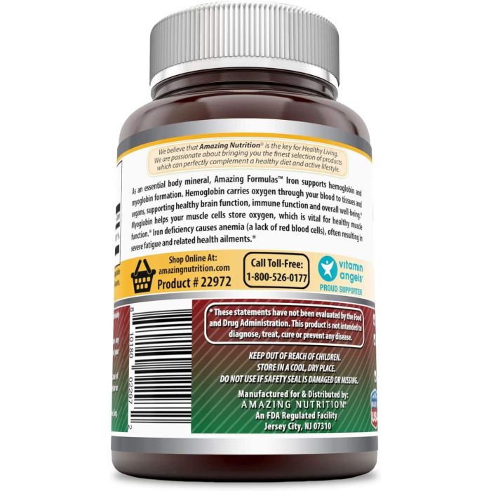 Amazing Formulas Ferrous Sulfate 65mg 240 tablets bottle for healthy muscle and energy