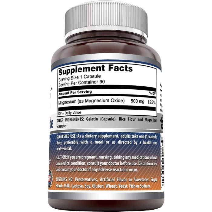 Amazing Formulas Magnesium Oxide 500mg bottle – high-potency mineral supplement, 90 capsules