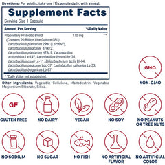 Supplement Facts label showing 20 billion CFU per serving