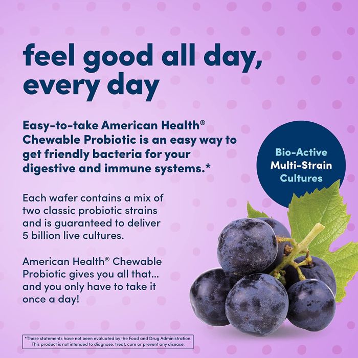 American Health Probiotic Chewable Tablets – grape flavor, 30-count bottle