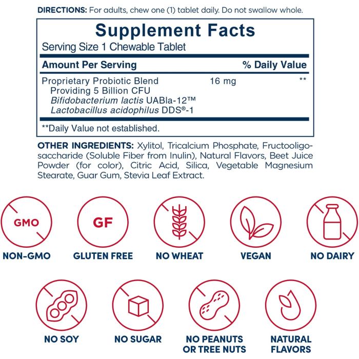 Strawberry probiotic tablets – non-GMO, gluten free, and shelf-stable for daily digestive support