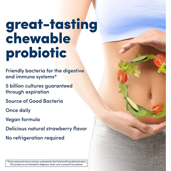 Daily probiotic supplement with 5 billion CFU, chewable tablets from American Health