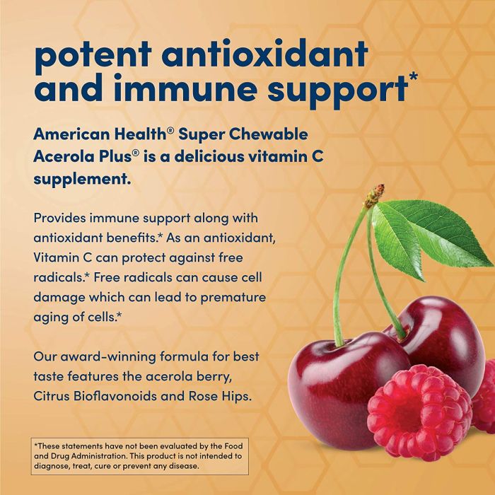 American Health Super Acerola Plus Chewable Wafers – immune support vitamin C, 100 count bottle
