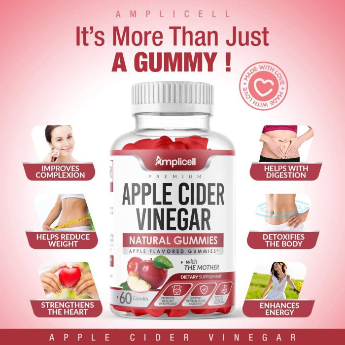 Amplicell Apple Cider Vinegar Gummies bottle front with 60 gummies