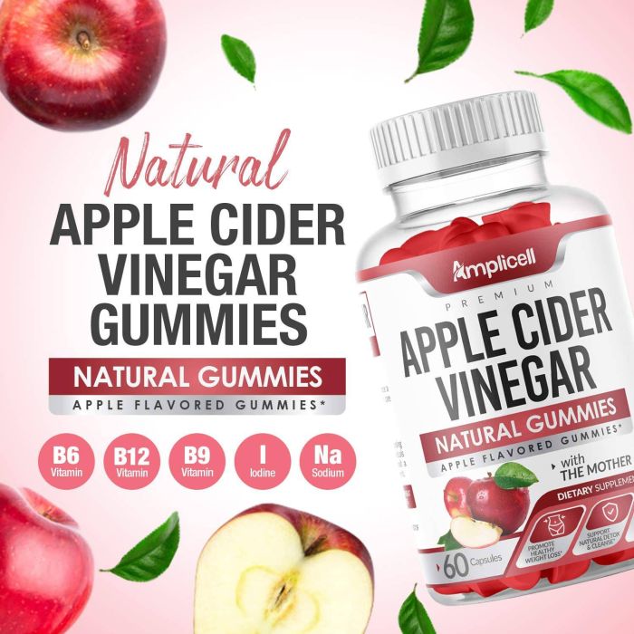 Supplement Facts label for Amplicell ACV Gummies with 1000mg vinegar