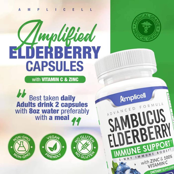 Immune support capsules with elderberry extract and antioxidant benefits