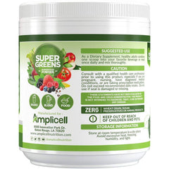 Close-up of Amplicell Super Greens powder texture and color