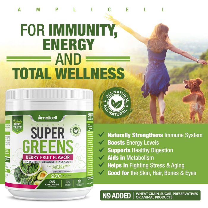 Amplicell Super Greens Powder 270g tub – natural detox and energy formula