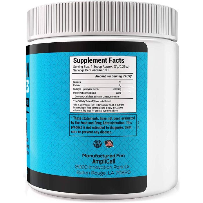 Supplement Facts panel showing 18g protein from collagen per scoop