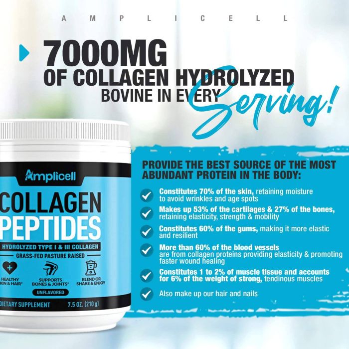 Close-up of collagen powder scoop – 20g hydrolyzed peptides per serving